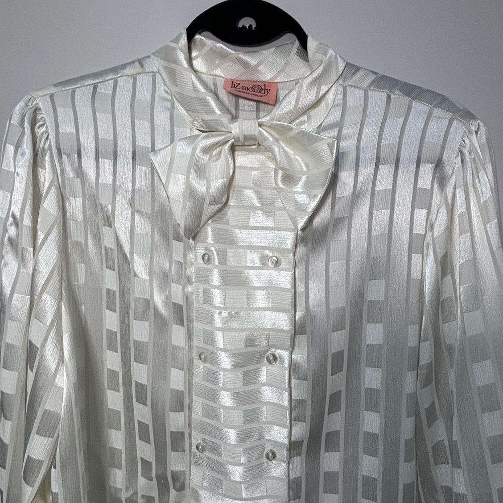 White Vintage Satin Blouse with optional bow tie